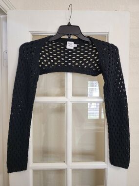 Princess Polly XX Black Crochet Knit Cropped Bolero Shrug Sweater M/L